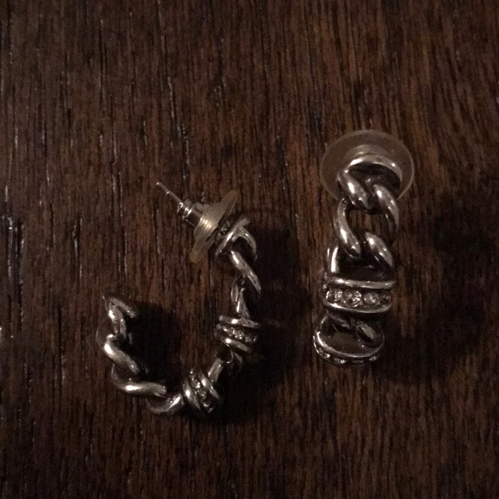 Semi hoop silver earrings with crystal detail